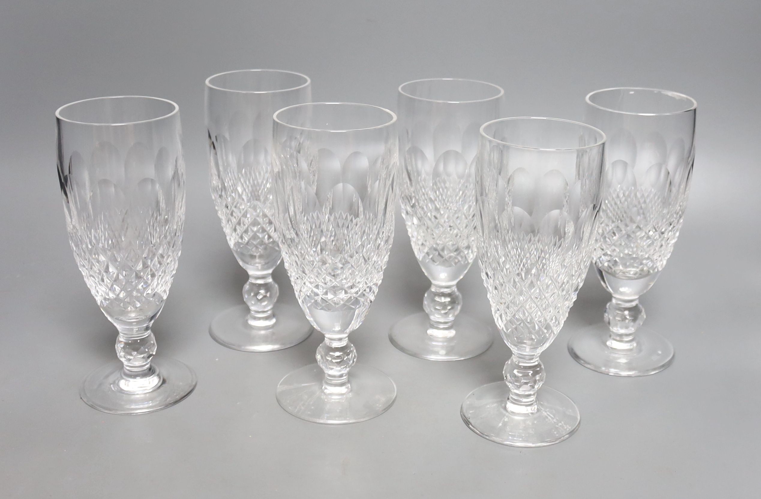 A set of six Waterford cut crystal 'Colleen' champagne flutes, 15.5cm
